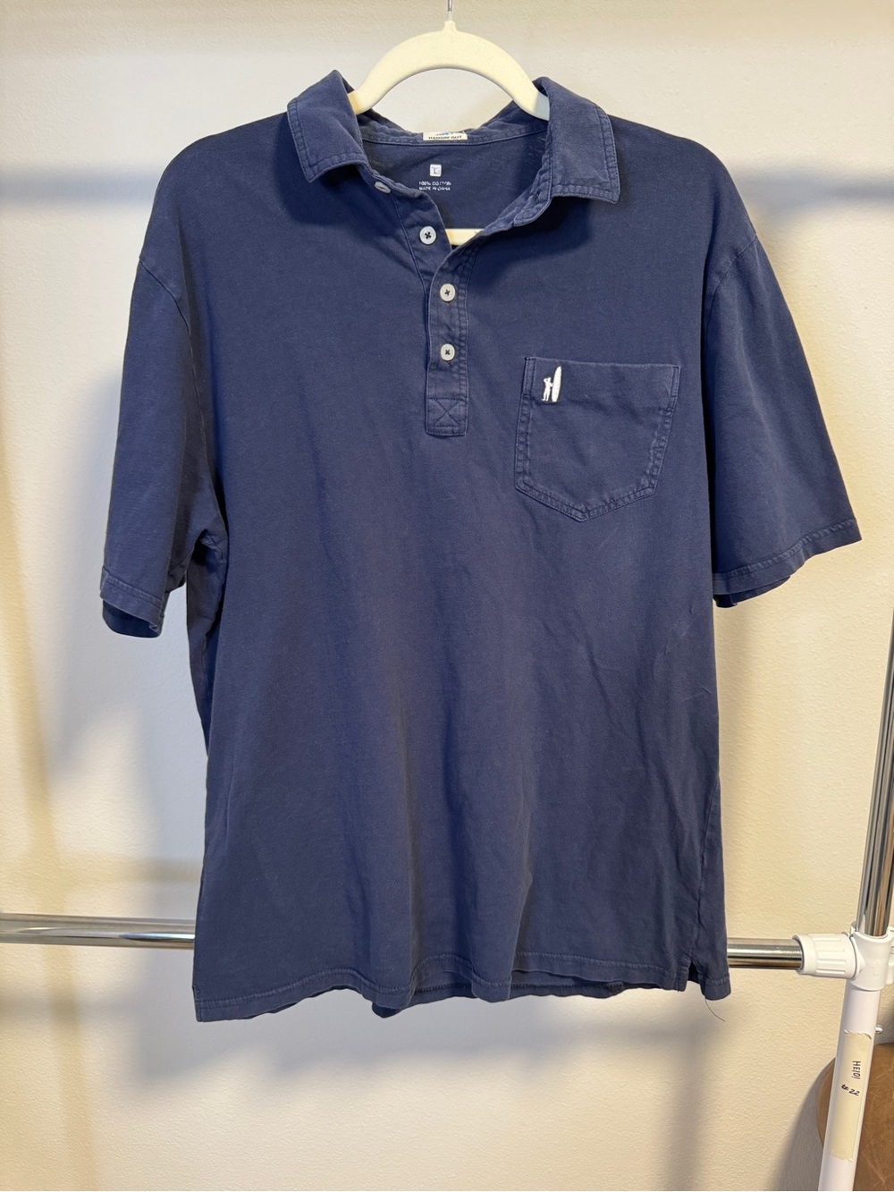 johnnie-O Hangin' Out Men's L Navy Solid Short Sleeve Cotton Polo w/ Pockets